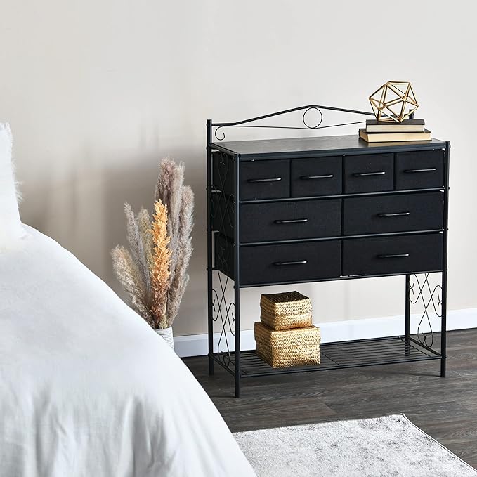 Household Essentials Black Oak & Iron Apothecary 8-Drawer Sideboard