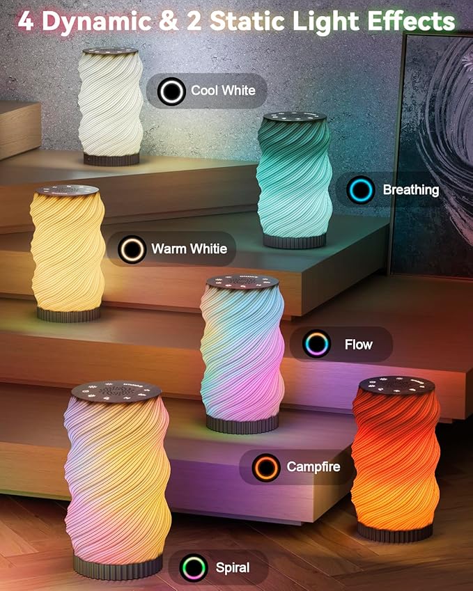 Touch Bedside Lamp with Sound Machine for Adults, Dimmable Night Light for Bedroom, 3-in-1 Bluetooth Speaker & White Noise Machine for Sleeping, Relaxation Dynamic Mood Lighting (Campfire/Breathing)