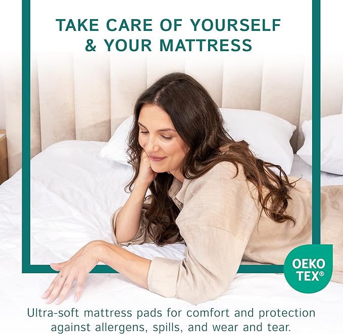 Olympic Queen Size Waterproof Mattress Pad - Fitted Mattress Protector with Quilted Pillow Top Mattress Topper - Premium Quality Hypoallergenic Mattress Cover (66”x80”) Super Queen