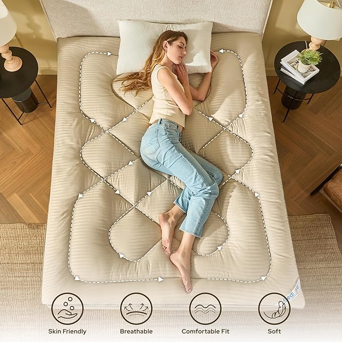 BEDLORE King Mattress Topper, Thick Pillow Top Pad for Back Pain Relief, Soft Mattress Cover with Deep Pockets 6-18 inch(Brige)