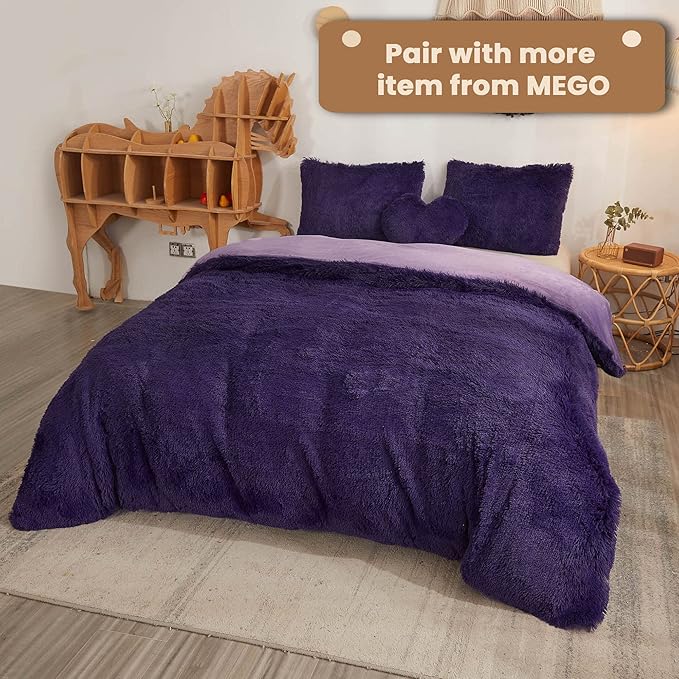 MEGO Shaggy Plush Body Pillow Cover, Faux Fur Fluffy Body Pillowcase, 20x54 Boho Fuzzy Body Pillow Case, Furry Long Big Throw Pillow Sham with Zipper for Home Bedding Couch Living Room Deep Purple