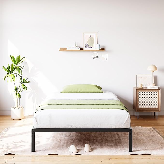 GarveeHome Twin Size Bed Frame, 16 Inch Metal Platform Bed Frames with Heavy Duty Steel Slat Support, No Box Spring Needed, Noise Free,Anti-Sliding Slat,Easy Assembly, Under Bed Storage