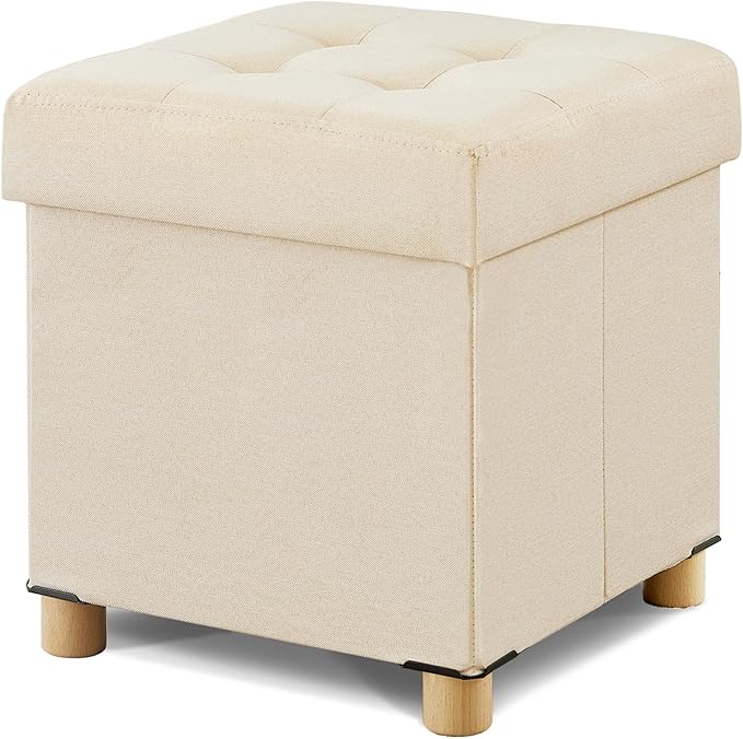 BRIAN & DANY Ottoman with Storage, Square Small Storage Ottoman Foot Rest with Legs, Ottomans Foot Stool for Dorm, Living Room, Entryway 14.8" X 14.8" X 17.8" (Beige)