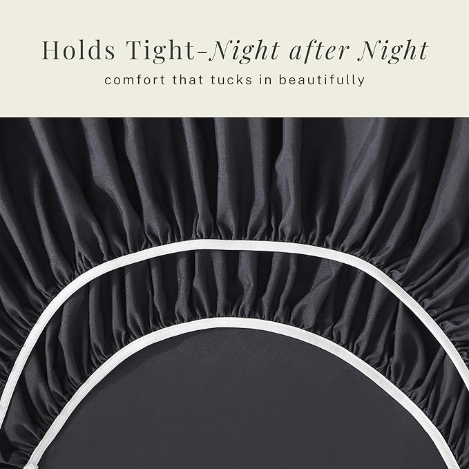 Hearth & Harbor Extra Deep Pocket Sheets - Fits Mattress 18-24 Inches Deep - Extra Deep Pocket Split King Size Sets - 7 Piece Split King Size - Black