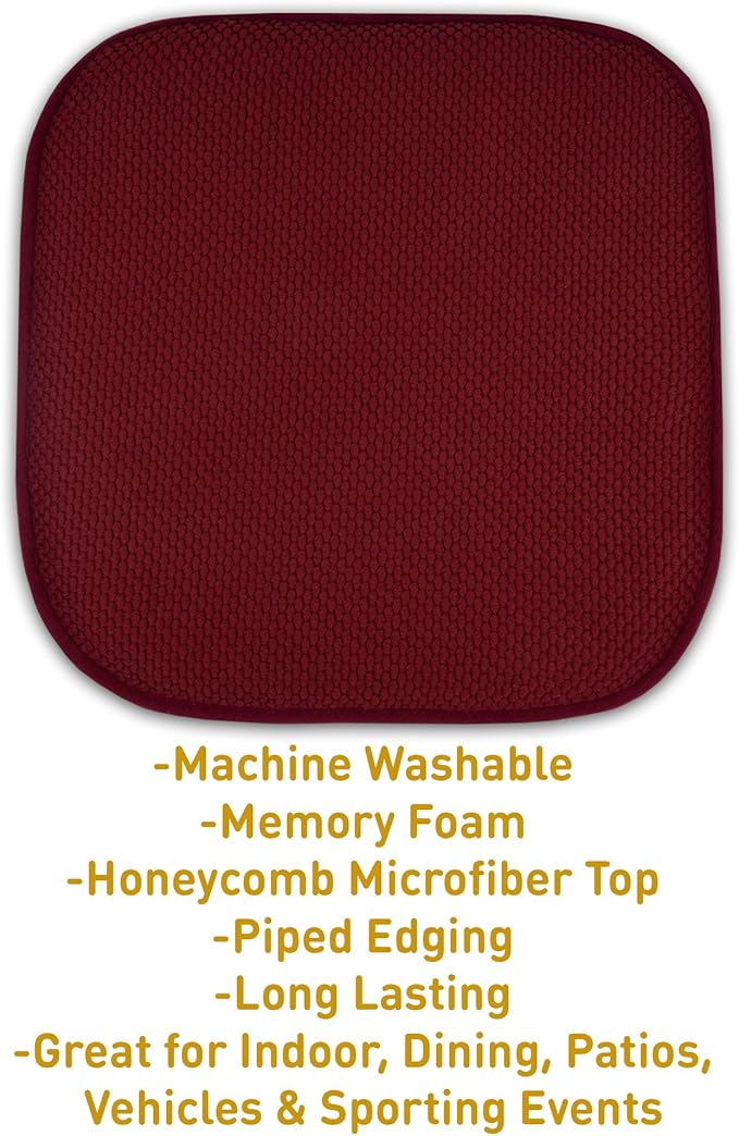 4 Pack Memory Foam Honeycomb Nonslip Back 16" x16" Chair/Seat Cushion Pad