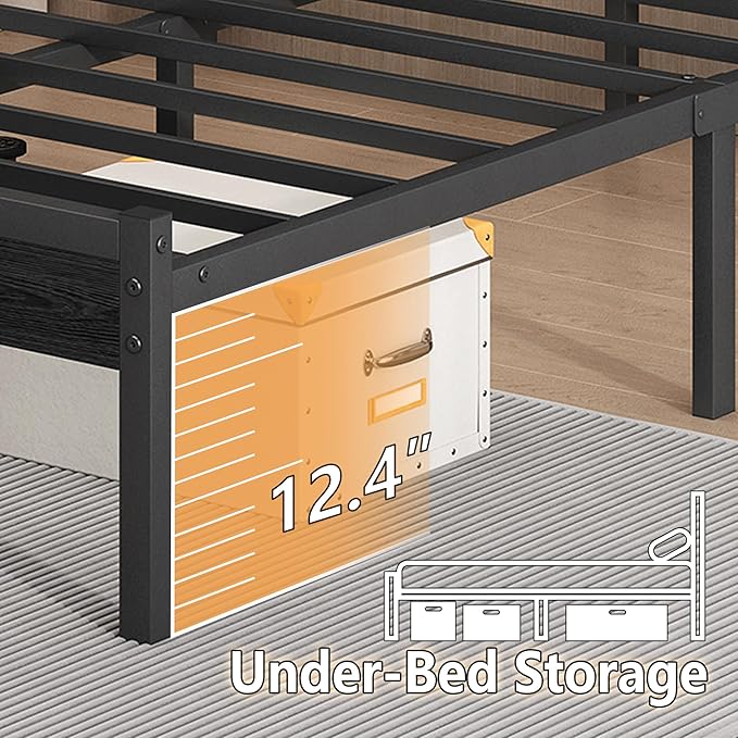 CLIBFENG 14 Inch Classic Metal Platform Bed Frame-Full Size Bed Frame with Headboard,Steel Slats Support-LED Bed Frame with USB Charging Station,Under Bed Storage,No Box Spring Needed,Noise Free