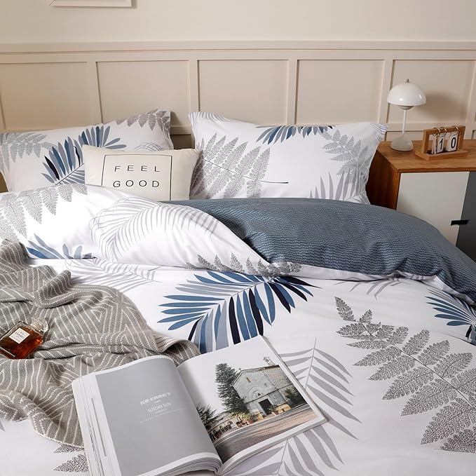 OAITE Duvet Cover Set,100% Cotton Comforter Cover with Leaf Pattern Duvet Cover Set,Soft Bedding Set Includes with 3 Piece (2 Pillow Shams,1 Duvet Cover)