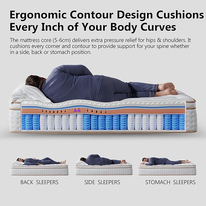 Queen,14inch Queen Hybrid Mattress in a Box Memory Foam Mattress Full Size Firm with Individual Pocket Spring Upgrade Zoned Support Medium Firm Memory Fat Mattress