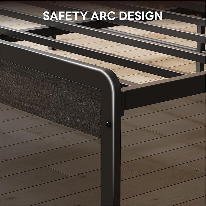 LIKIMIO California King Bed Frame with Headboard, Dark Wood Camas California King with Strong Supports, Sturdy, Noise-Free, No Box Spring Needed, Grey