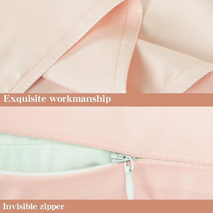 NTBAY Zippered Satin Pillow Cases for Hair and Skin, Luxury King Hidden Zipper Pillowcases Set of 2, 20x36 Inches, Pink