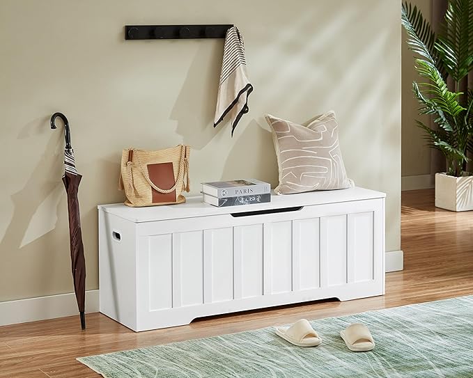 VANKILEY 51.2" Storage Chest Extra Large,Storage Bench with 2 Safety Hinges,Shoe Bench,51.2 * 15.7 * 19.1 inches,Wooden Trunk for Bedroom,livingroom,entryway,Supports 220 lb,Easy Assembly(White).