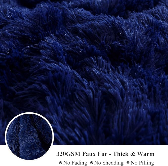XeGe Luxury Shaggy Faux Fur Body Pillow Cover, Fluffy Bed Pillowcase with Zipper Closure, Soft Decorative Plush Fuzzy Long Pillow Sham for Home Living Room 20"x54" Navy Blue