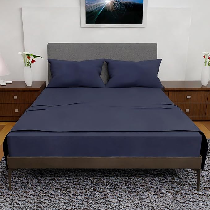California King Sheet Sets – 4Pcs Cal King Bedding Set, Deep Pocket, Double Brushed Microfiber, Fade Resistant, Soft & Breathable Bed Sheets for Ultimate Comfort(Navy Blue)