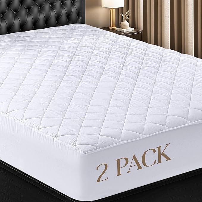 Utopia Bedding 2 Pack Quilted Fitted Mattress Pad, Queen Size, Elastic Fitted Mattress Topper Protector and Cover with Deep Pocket Stretches up to 16 Inches, Machine Washable (White)