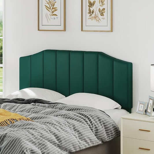 Furpopup Velvet Queen Size Headboard, Upholstered Headboard Queen/Full Size Wall Mount and Bed Frame Mount, Featuring High-Density Sponge Padding Luxury Texture Easy Assembly Comfort Style-Jade