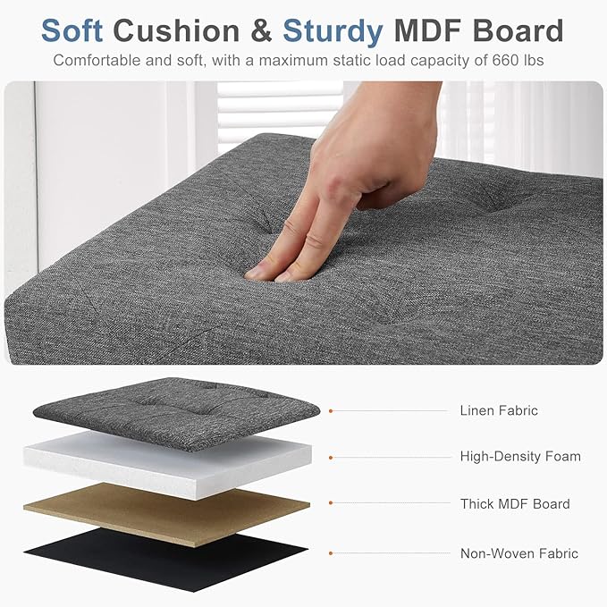 DUMOS 43 Inch Folding Storage Ottoman Bench, Large Hidden Storage Chest withThicker Foam Padded Seat, End of Bed Foot Rest Stool for Bedroom Living Room Entryway, Load 660 lbs, Grey