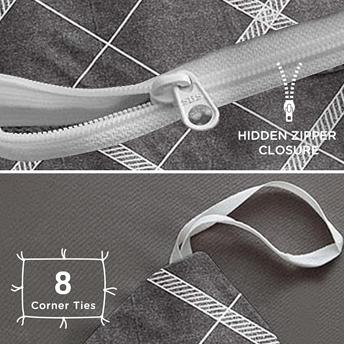 TOCOMOA Plaid Duvet Cover Set 100% Natural Cotton Soft Comfy Breathable 3 Piece Grey and White Striped Pattern Printed Comforter Cover Bedding Set (Queen 90"x90", Comforter Not Included)