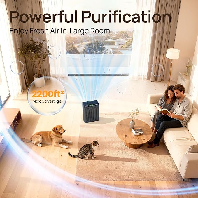 Air Purifiers for Home Large Room, Air Purifier up to 2200sq.ft, PM2.5 Air Quality Display, Sleep Mode with Fragrance for Smoke Dust Odors, ET066, Graphite, 1Pack+3Modes