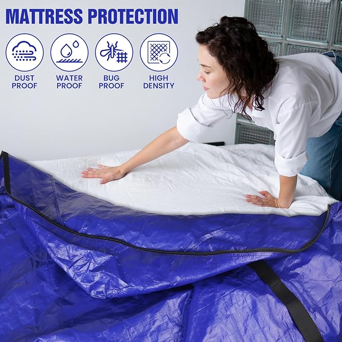 SaveAMatt Mattress Bags for Moving 2 Pack - Extra Thick & Durable Queen Mattress Cover for Moving - Reusable Waterproof Tarp Mattress Protector (82’’x79’’x15’’ King Size)