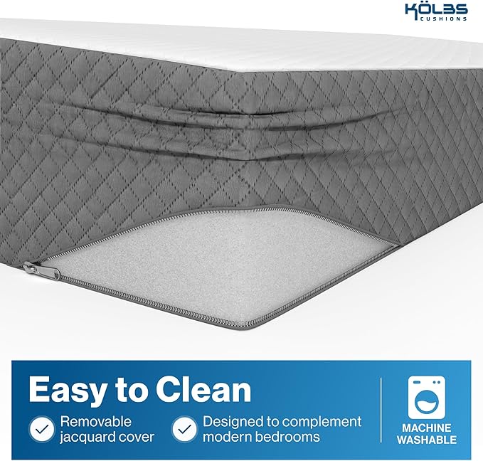 Kolbs Bed Wedge Pillow for Sleep Apnea, FSA Eligible Acid Reflux, and Back Pain Relief, with Chic Jacquard Cover - Headboard Wedges for Sleeping (5" Gentle Incline)