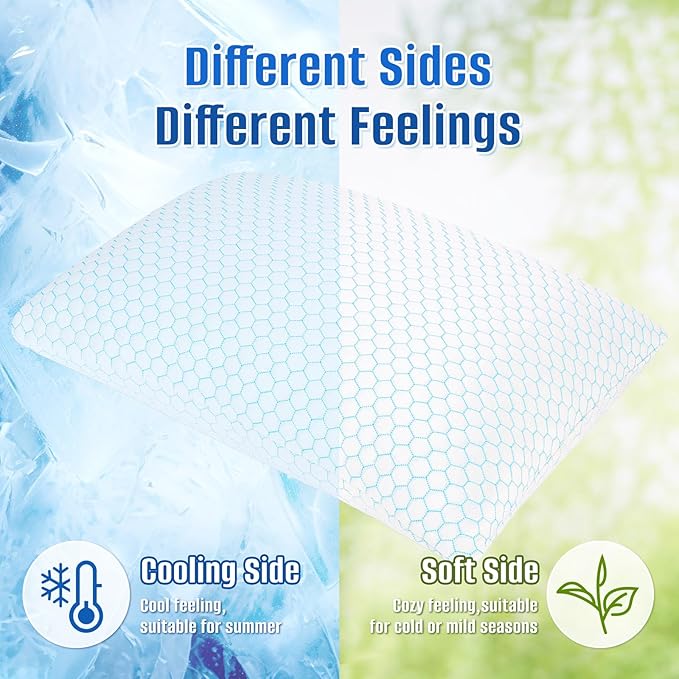 CushyOasis Shredded Memory Foam Pillow for Sleeping, Cooling Bed Pillows Set of 2, Adjustable Pillows for Side, Back, Stomach Sleepers with Washable Pillowcase (King Size, Blue)