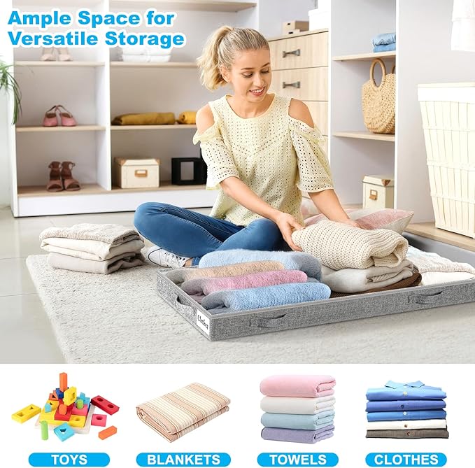 5 Inch Low Profile Under Bed Storage Drawer 2 Pack, Lightweight Underbed Clothes Storage Container Bins With NO STURCTURE, Shallow Storage Bag for Dorm & Home, With Clear Lids & Water-Resistant Fabric