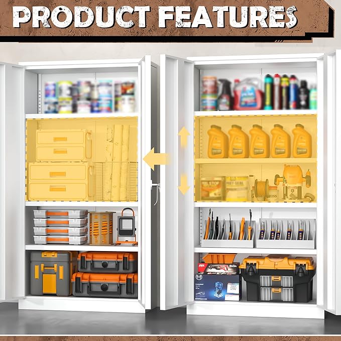 INTERGREAT Garage Storage Cabinets with Doors and Shelves,72" Tall White Steel Locking Cabinets Storage, Metal Cabinet for Home Office, Warehouse, School