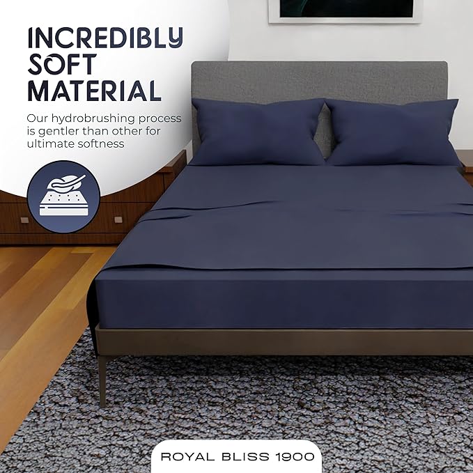 King Size Sheets Set - 4 Piece Bedding - Wrinkle Free -Double Brushed Cooling Bed Sheets King, Deep Pocket King Sheet Set, King Size Bedding Sets (Navy, King)