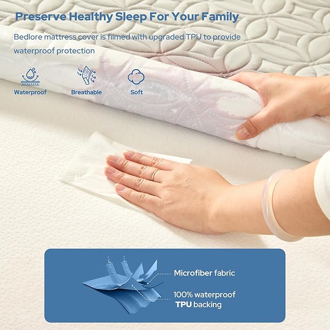BEDLORE 2 Pack Waterproof Mattress Protector, Twin XL Size Mattress Pad with Deep Pocket 6"-15" Depth, Soft Breathable Bed Mattress Cover for Bedroom, College Dorm (Light Gray)