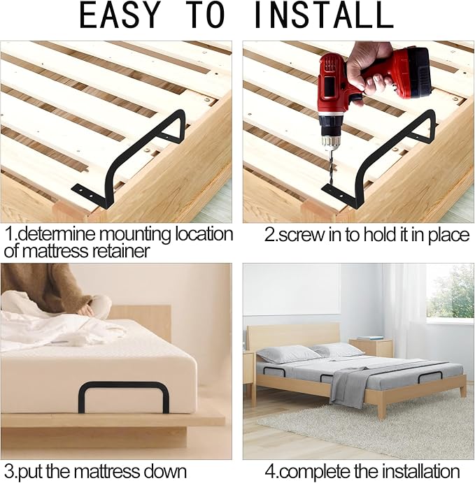 Mattress Retainer Bar Bracket Holder 6Pcs Keeping Mattress from Sliding for Foot of Platform Beds,Adjustable Beds,Rv Mattress,Mattress Slide Stopper Mattress Gripper