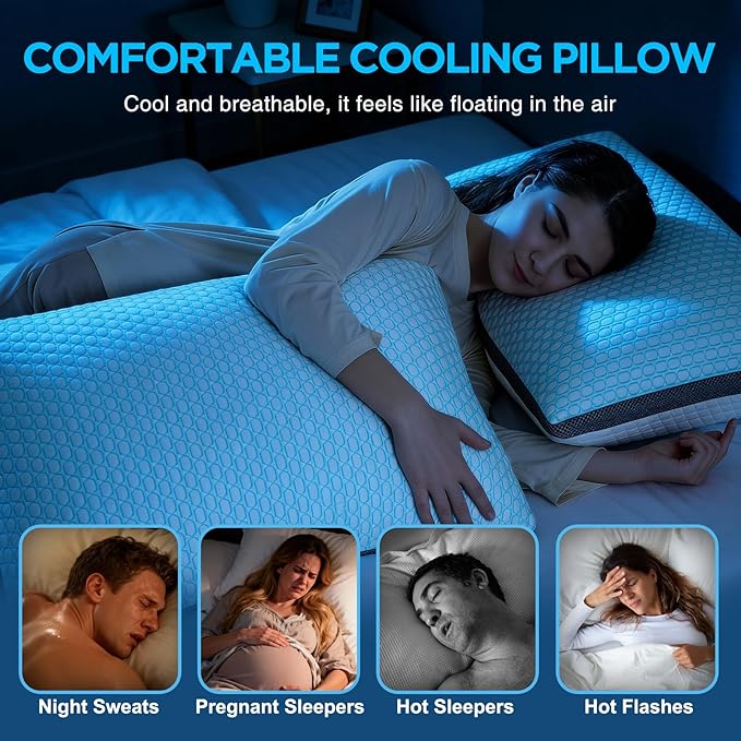 Cooling Pillows King Size Set of 2, Shredded Memory Foam Pillows 2 Pack, Bed Pillow for Hot Sleepers Adjustable Firm Pillow for Side, Back and Stomach Sleepers, Machine Washable