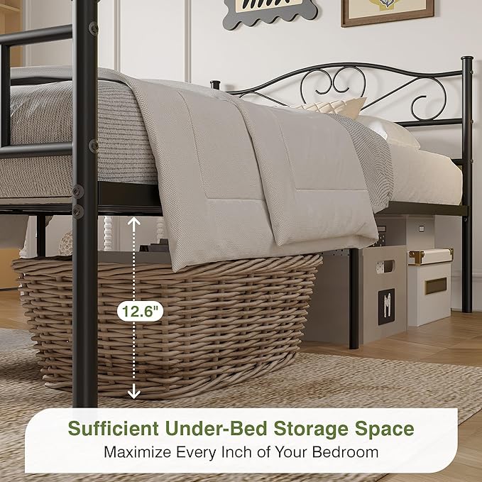 VECELO Metal Platform Bed Frame with Headboard & Footboard, Steel Slats Mattress Foundation, No Box Spring Needed, Twin, Matte Black