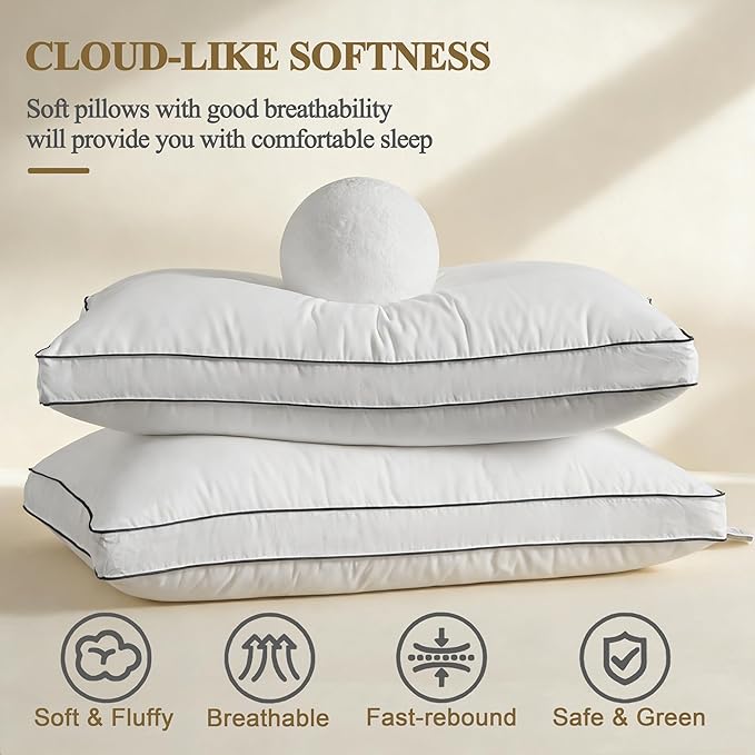 DOWNCOOL Goose Down Bed Pillows Queen Size Set of 2, Pillow Soft Support for Side, Back or Stomach Sleepers, for Better Sleep Experience, White 20" x 30"