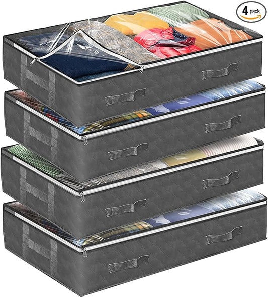 Reli. 90L Under Bed Storage Containers (4 Pack) | Closet Organizer with Clear Window | Underbed Storage Bins for Towels, Sweaters, Linens | Large Organizer for Closet (Gray)