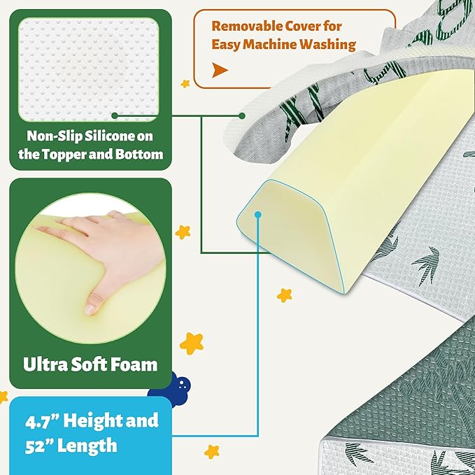 Baby Bed Bumpers for Toddlers with Washable Cover, Foam Bed Guard Rail for Kids Bed Twin Full Queen King Size Bed, 1 Pack