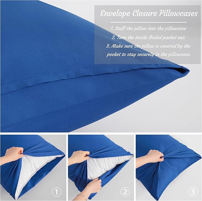 NTBAY King Pillow Cases Set of 2, 2 Pack Brushed Microfiber 20x40 Pillow Cases, Soft, Wrinkle, Fade, Stain Resistant Royal Blue Pillow Cases with Envelope Closure, 20x40 Inches, Royal Blue