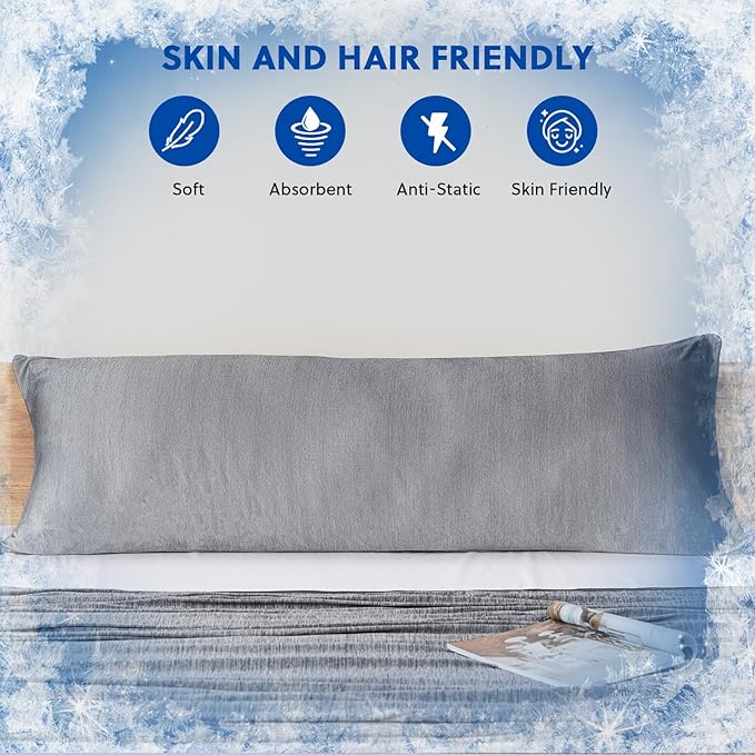 HOMFINE Cooling Pillowcase Body Size - Double Side Q-Max 0.439 Cooling Fiber for Pillow Protector, Long Cold Pillow Cover for Hot Sleeper Night Sweat, Hidden Zipper, 1 Pack (20"x54", Black)