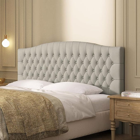 Furpopup Velvet Upholstered Headboard King/Cal King Size Latest Model Wall Mount, Bed Frame Mount, Featuring High-Density Sponge Padding, Luxury Texture Easy Assembly and Style-Light Warm Gray/Taupe