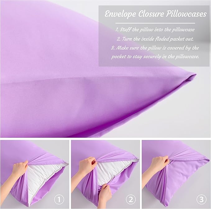 NTBAY Toddler Pillow Cases Set of 2, 2 Pack Brushed Microfiber 14x20 Pillow Cases, Soft, Wrinkle, Fade, Stain Resistant Light Purple Pillow Cases with Envelope Closure, 14x20 Inches, Ligt Purple