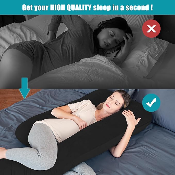 Cute Castle Pregnancy Pillows, Soft U-Shape Maternity Pillow with Removable Cover - Full Body Pillows for Adults Sleeping - Pregnancy Must Haves - Jumbo 57 Inch - Black