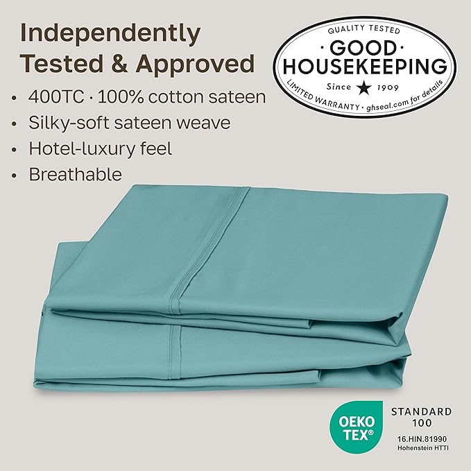 California Design Den Soft King Size Pillow Cases, 100% Cotton Set of 2, Cool & Smooth, 400 Thread Count, Sateen Pillow Cases (Teal)