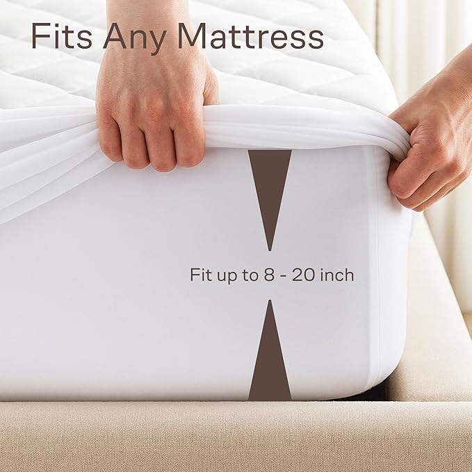 Niagara Cotton Mattress Pad Queen 60x80 - Non Noisy Cooling Breathable Ultra Plush Absorbent Protector Extra Deep Fits 20 Inches Deep Mattress