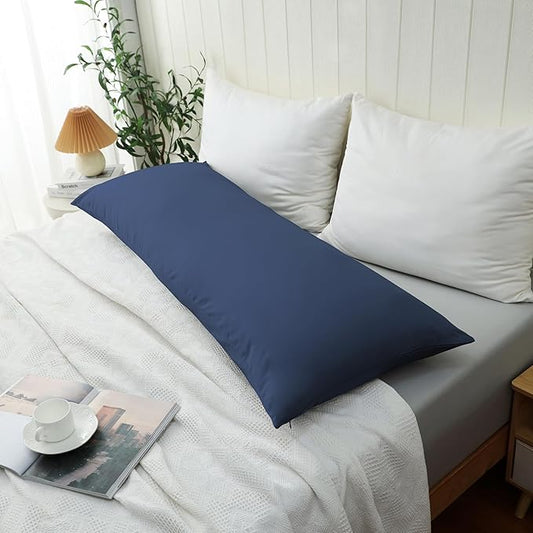 100% Cotton Soft Body Pillow Protectors with Invisible Zipper 20X54 Inches Body Pillow Cases, 600 Thread Count Soft Pillow Cases, Navy Blue Color 1-Pack