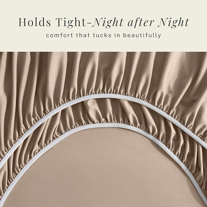 Hearth & Harbor Extra Deep Pocket King Size Sets - Fits Mattress 18-24 Inches Deep - Extra Deep Pocket Sheets - 6 Piece King Size - Taupe