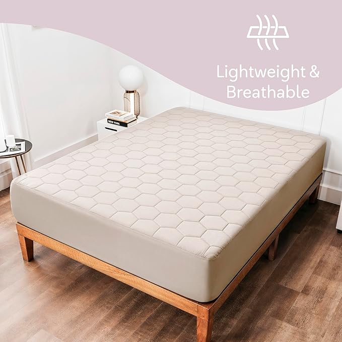 Hearth & Harbor Twin Size Quilted Fitted Mattress Pad Cover, 100% Waterproof Mattress Protectors, Deep Pocket Fitted Mattress Cover 8" - 21" (39" x 75", Beige Cream)