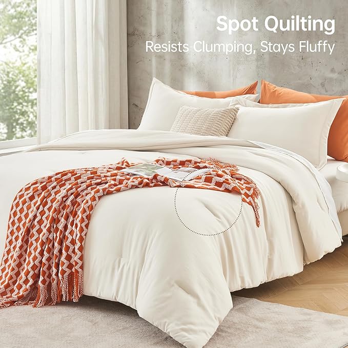 MUXHOMO California King Comforter Set, All Season Ultra Soft Down Alternative Bedding - 3 Piece Lightweight Bed Set Includes 1 Comforter (104"x96") and 2 Pillow Shams (20"x36"), Ivory