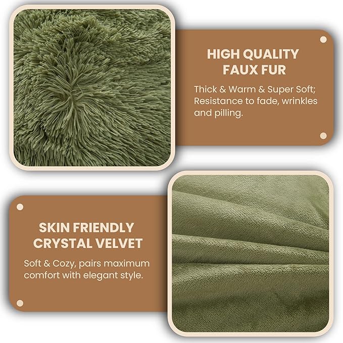 MEGO Fluffy Body Pillow Cover, 20x54 Shaggy Faux Fur Body Pillow Case, Green Comfy Plush Fuzzy Body Pillowcase, Furry Long Throw Bed Pillow Cover with Zipper for Adults Women Side Sleeper Sage Green