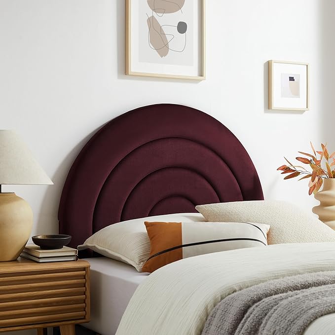 Modway Solana Soft Arch Shaped Round Twin Headboard in Mulberry – Upholstered Headboard – Stain-Resistant Performance Velvet Headboard for Twin Beds