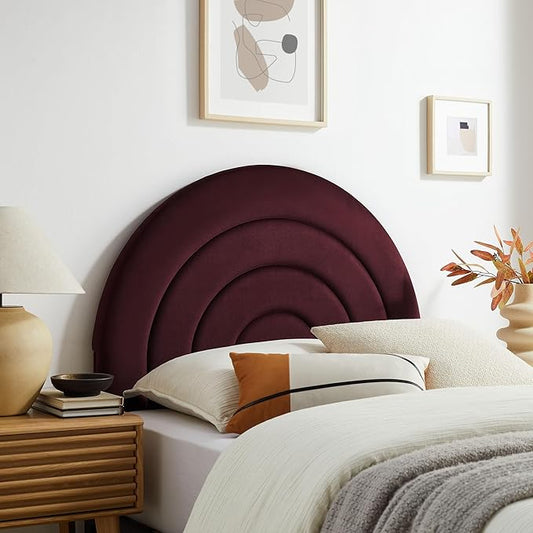 Modway Solana Soft Arch Shaped Round Twin Headboard in Mulberry – Upholstered Headboard – Stain-Resistant Performance Velvet Headboard for Twin Beds