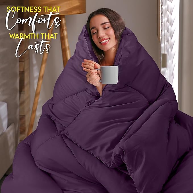 Utopia Bedding King Comforter Duvet Insert, Quilted Plum Comforter with Corner Tabs, Box Stitched Down Alternative Comforters King Size 90 x 102 inches
